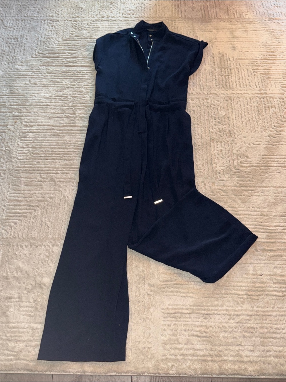 Zara Black Cap-Sleeve Jumpsuit with Tie Waist